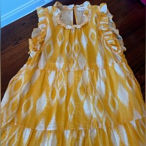 THML Yellow and White Ruffle Sleeve Dress
